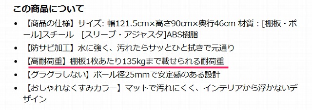 エクステリアスチールラックの耐荷重の説明